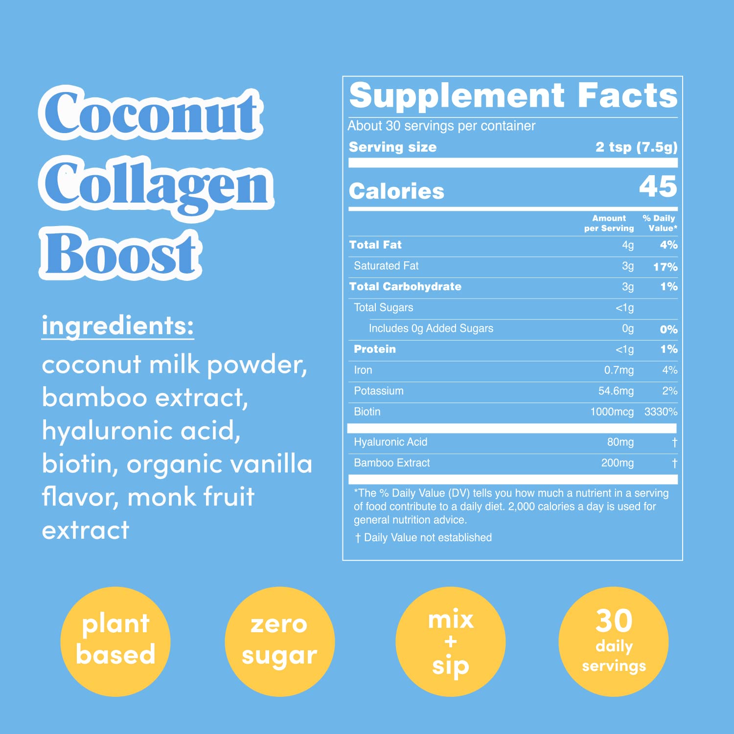 GOLDE - Collagen Boost Vegan Creamer - Vanilla Cream - Plant Based Collagen Supplement w/Hyaluronic Acid, Biotin, & Bamboo Extract - Zero Sugar - Supports Hair, Skin, & Nail Health - 15 Servings GOLDEBuy Supplements Australia