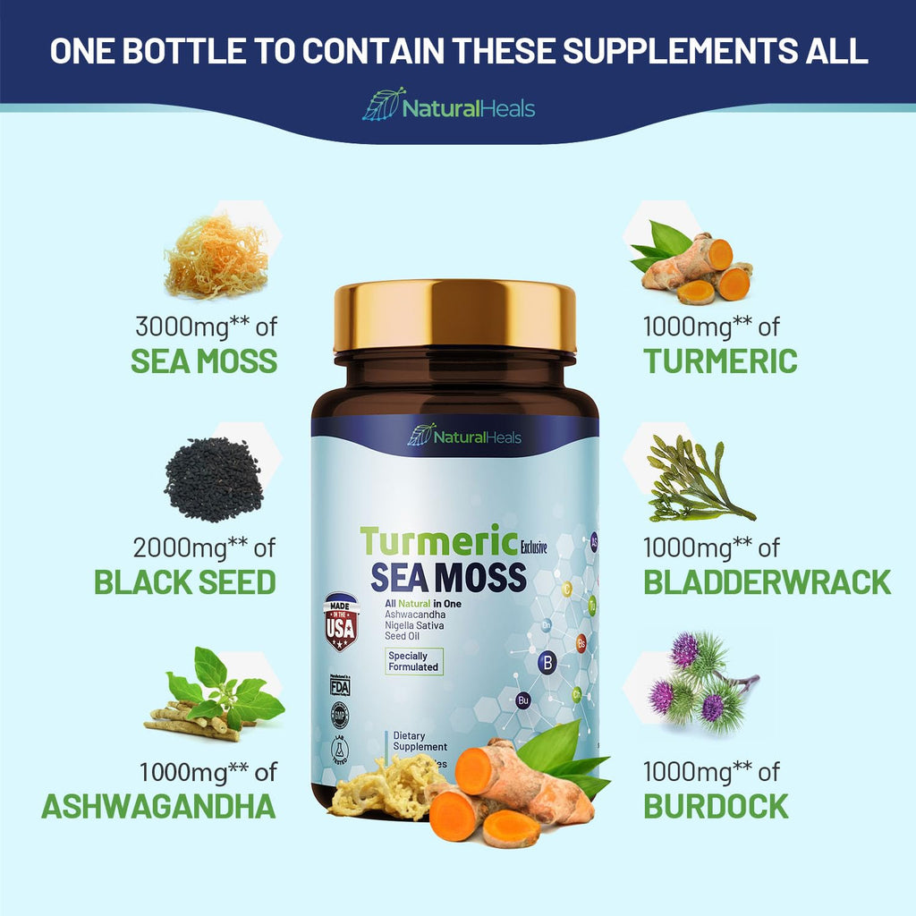 Natural Heals Sea Moss 3000mg: Black Seed Oil 2000mg Ashwagandha 1000mg Turmeric Natural HealsBuy Supplements Australia