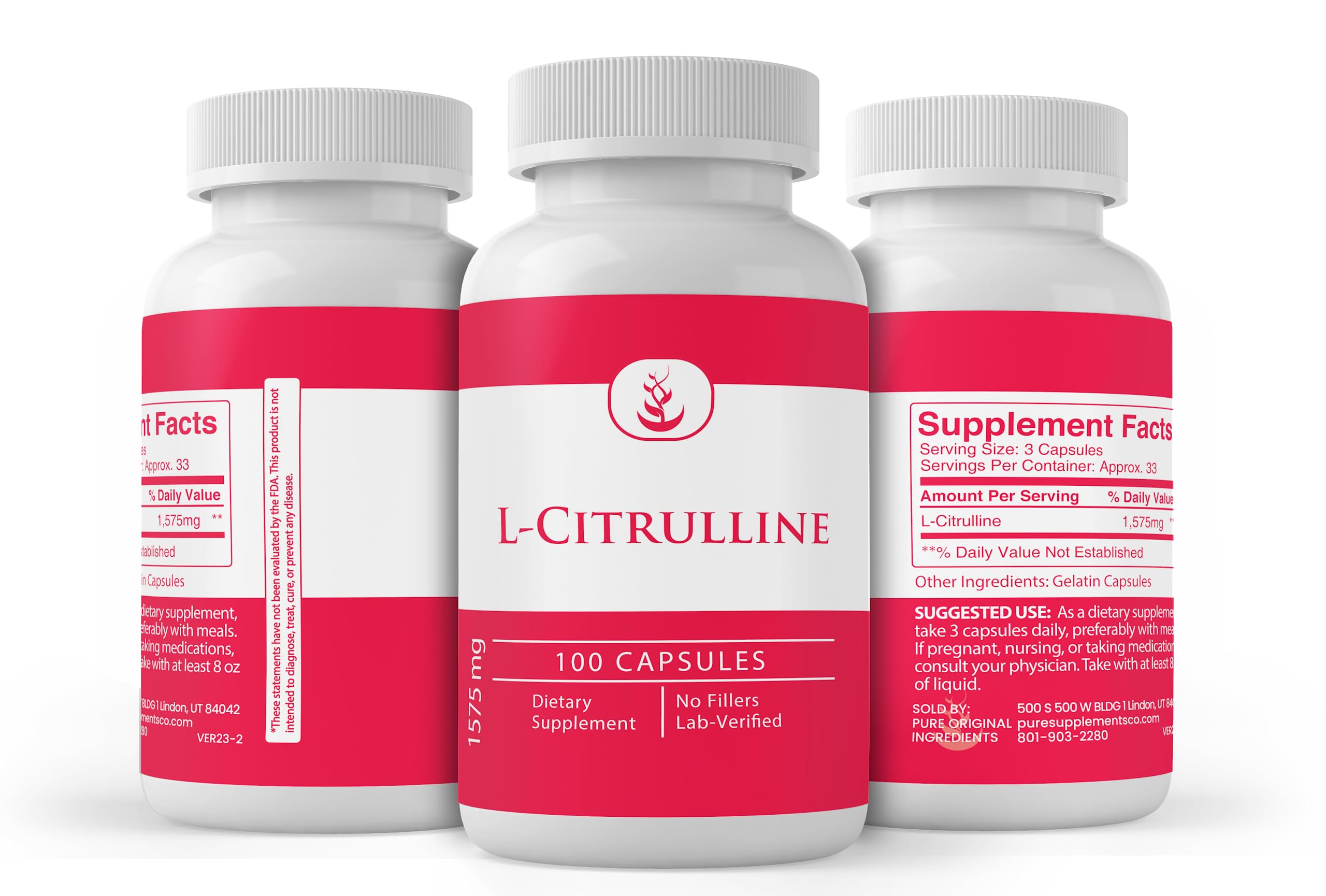 Pure Original Ingredients L-Citrulline, (100 Capsules) Always Pure, No Additives Or Fillers, Lab Verified