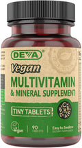 DEVA Vegan Multivitamin for Women & Men with Iron, Vitamin C, E, B Complex Vitamins, Zinc, 90 Tiny Tablets
