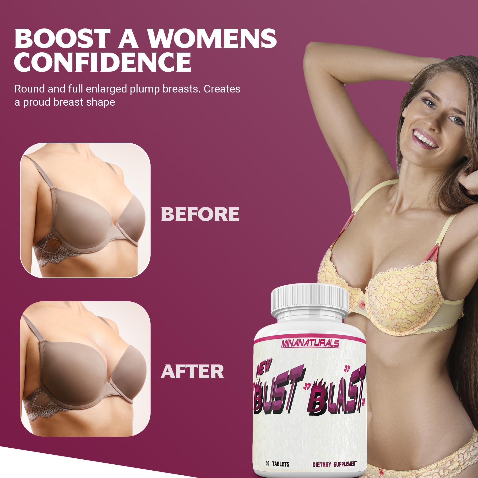 MINANATURALS Bust Blast Loaded Increase Breast Size Fast. Female Breast Enhancement - Bigger Boobs and Butt Pills. 60 Tablets MINANATURALS buy supplements Au