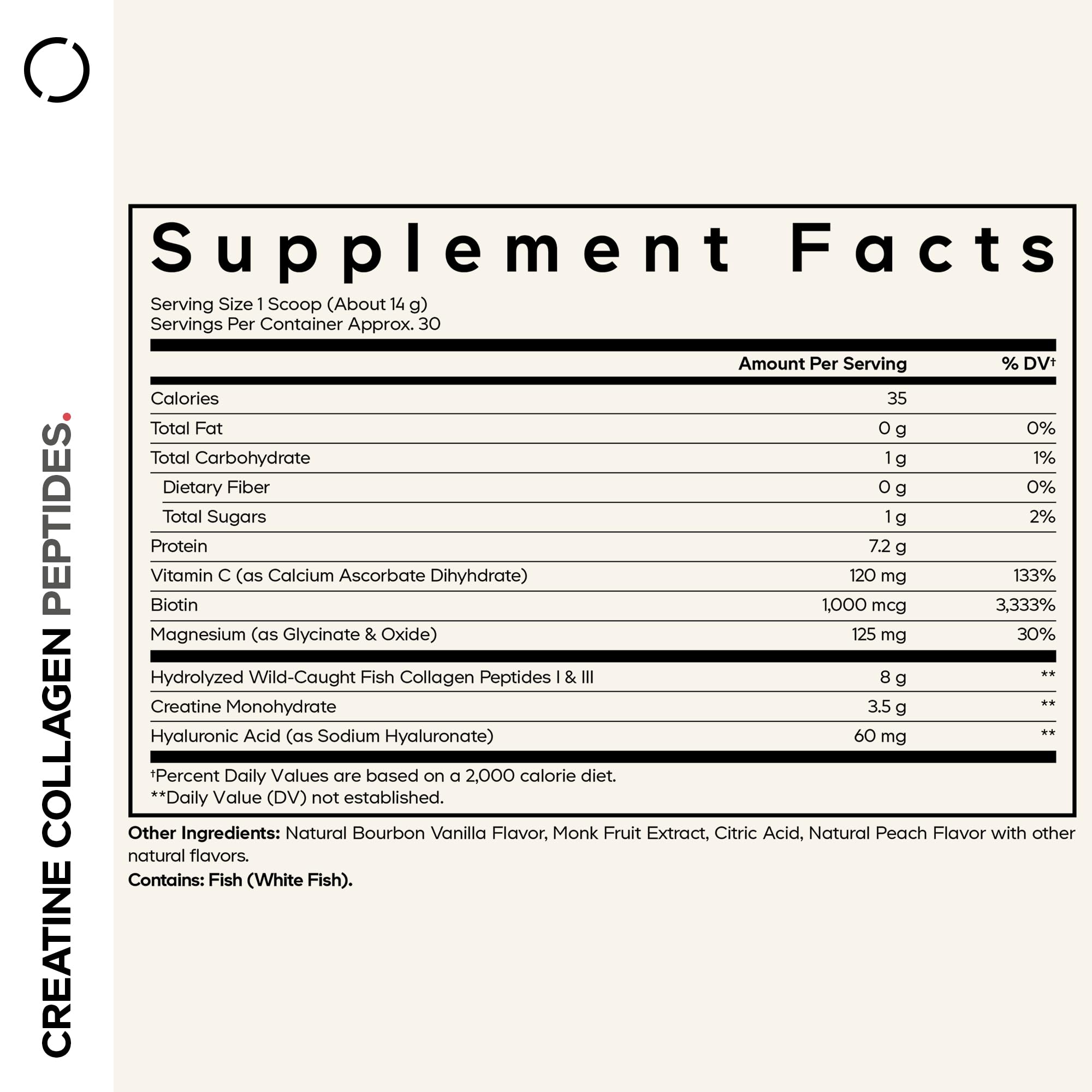 Codeage Creatine Collagen Peptides - Creatine Monohydrate Powder Supplement, Wild-Caught Marine Collagen, Biotin, Magnesium, Vitamin C, Hyaluronic Acid - Vanilla Flavored - Non-GMO - 15 Oz CodeageBuy Supplements Australia