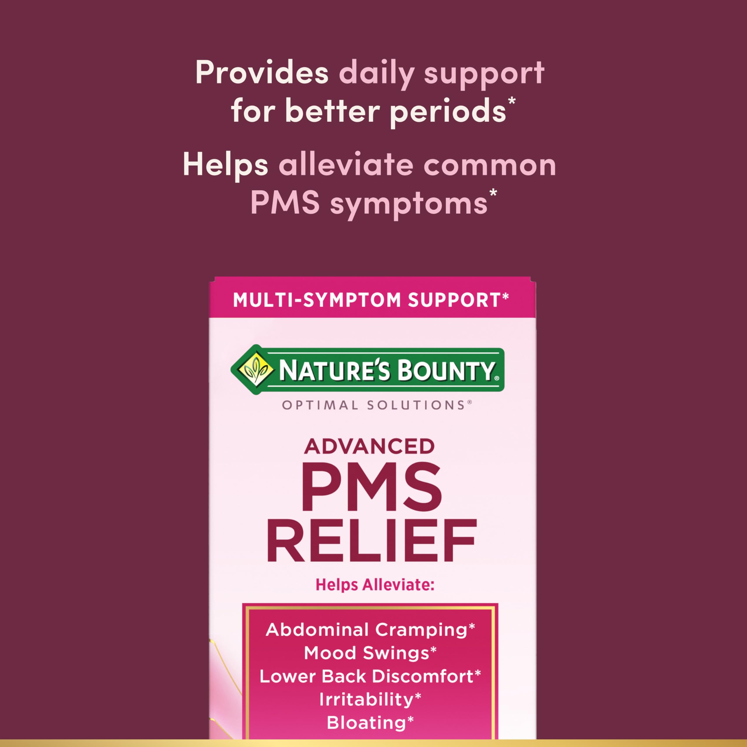 Nature’s Bounty Optimal Solutions Advanced PMS Relief for Menstrual Cycle Support, PMS Support Supplement for Women, Bloating Relief – Chasteberry, Hormone-Free, 60 Vegetarian Capsules Nature's BountyBuy Supplements Australia
