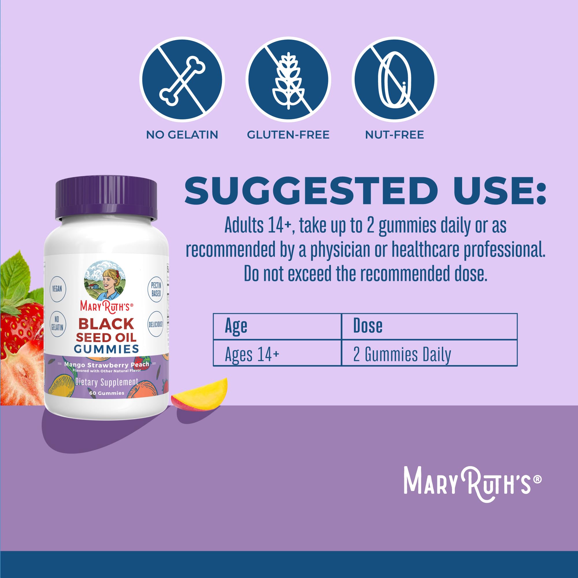 MaryRuth Organics Black Seed Oil Gummies | Black Cumin Seed Oil Supplement | Traditionally Used for Immune Support & Cardiovascular Health | Vegan | No Gelatin | Pectin Based | 60 Gummies MARYRUTH'SBuy Supplements Australia