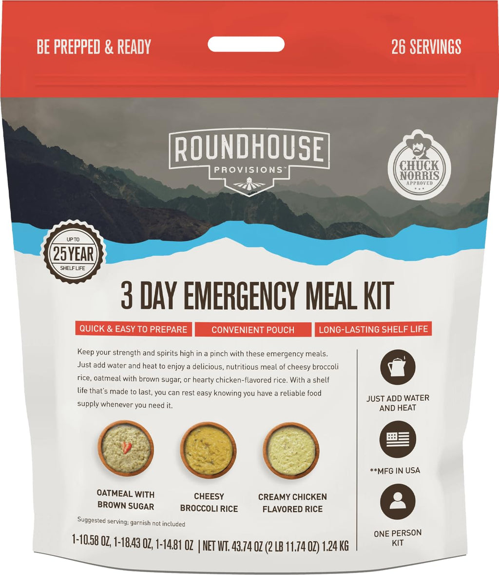 by Chuck Norris Roundhouse Provisions 3 Day, 26 servings Emergency Meal Kit, Grab-and-Go, Premade, Disaster Prep, Hiking, Survival, Adventure, Camping Food, 25 Year Shelf Life. ROUNDHOUSE PROVISIONBuy Supplements Australia