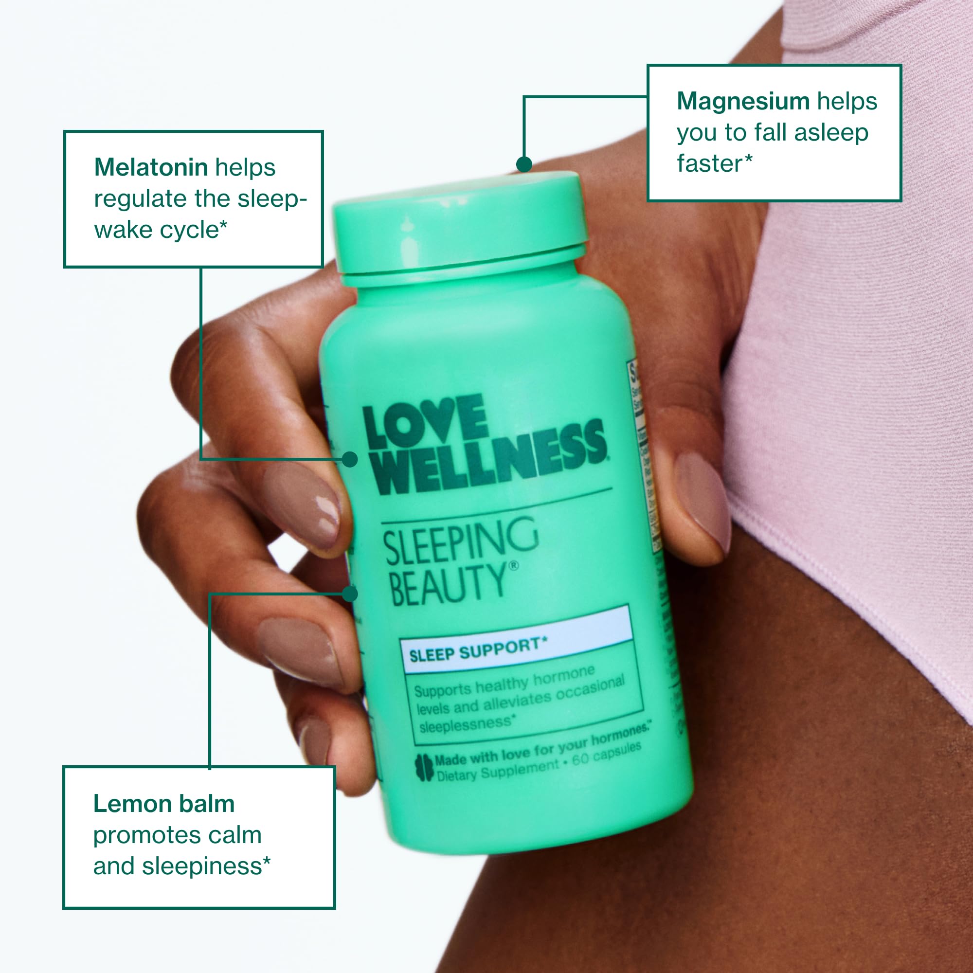 Love Wellness Sleeping Beauty | Sleep Support with Melatonin, Magnesium & L-Theanine | Promotes Restful Sleep, Relaxation & Calmness | Organic Valerian Root Powder & Lemon Balm | 60 Count Love Wellness buy supplements Au