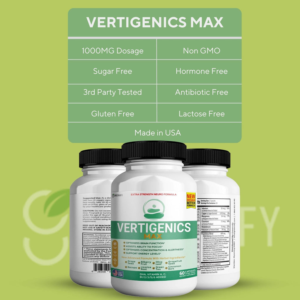 Vertigenics Max – Brain & Focus Support Supplement – Extra Strength Neuro Formula with Vitamins, Minerals & Herbal Blend – Supports Clarity, Alertness & Energy – 60 Capsules (1) VertigenicsBuy Supplements Australia