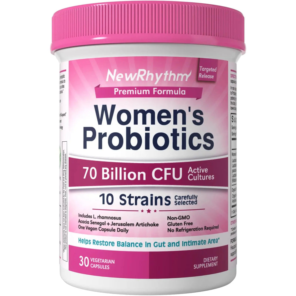 NewRhythm Women's Probiotics, Organic Prebiotics, 70 Billion CFU 10 Strains, Vaginal Probiotics for Urinary & Digestive Health, 30 Vegan Capsules, No Bloating NewRhythm buy supplements Au
