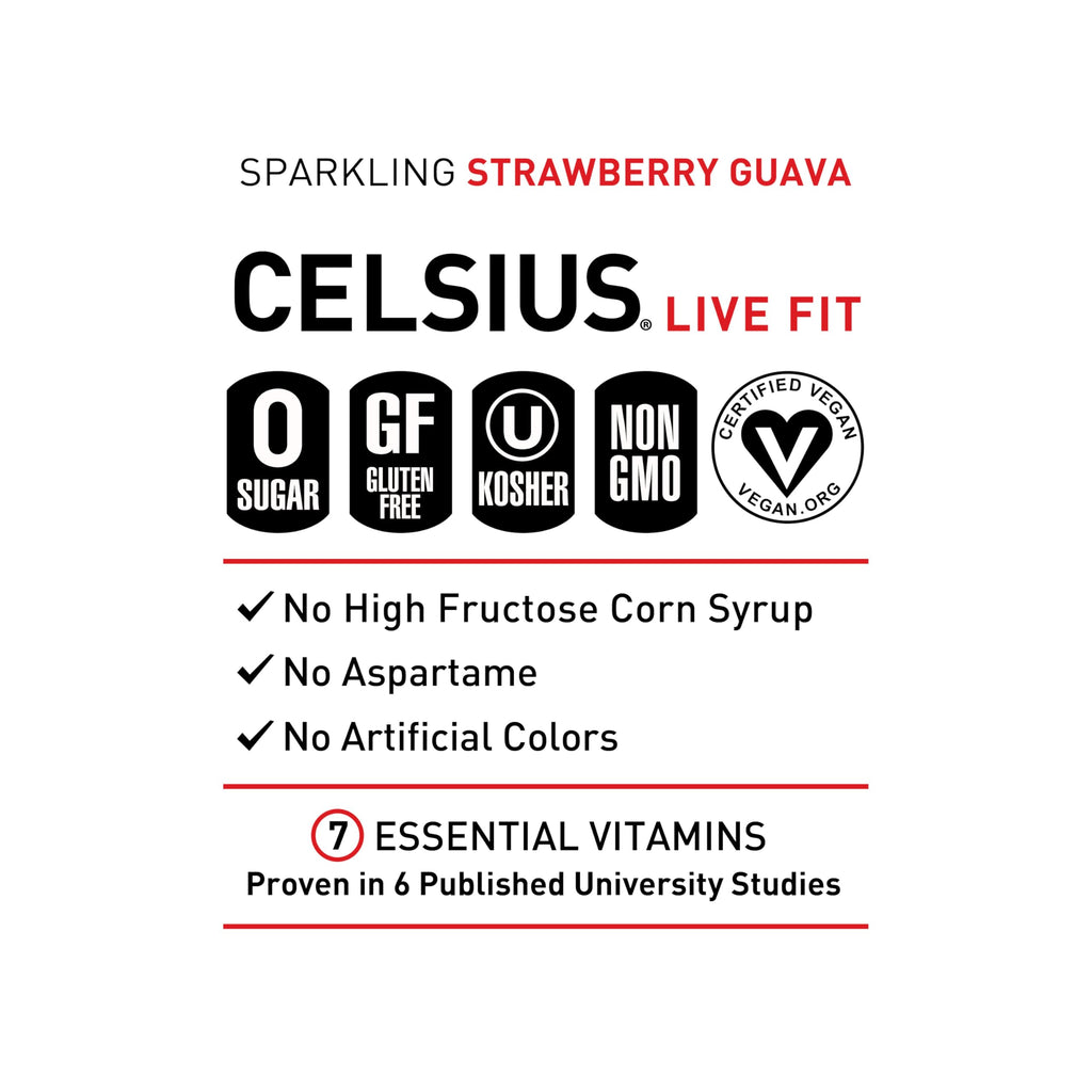 CELSIUS Sparkling Strawberry Guava, Functional Essential Energy Drink 12 Fl Oz (Pack of 12) CELSIUSBuy Supplements Australia