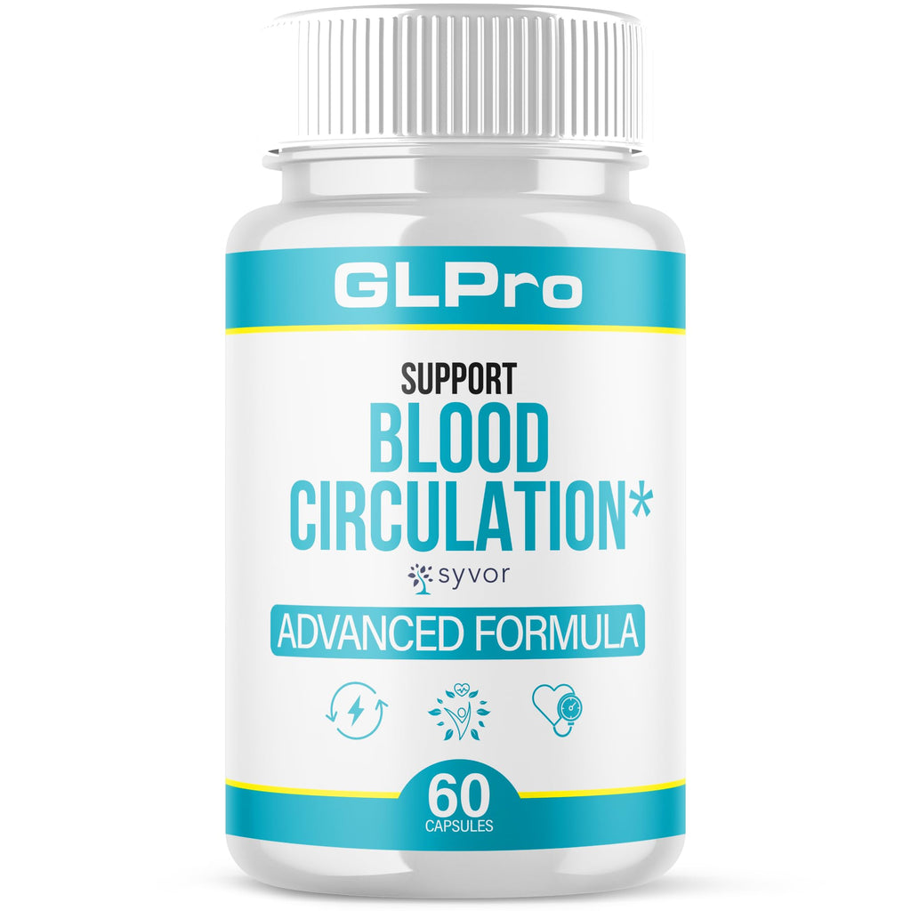 GLPro supplement bottle for blood circulation support on a white background