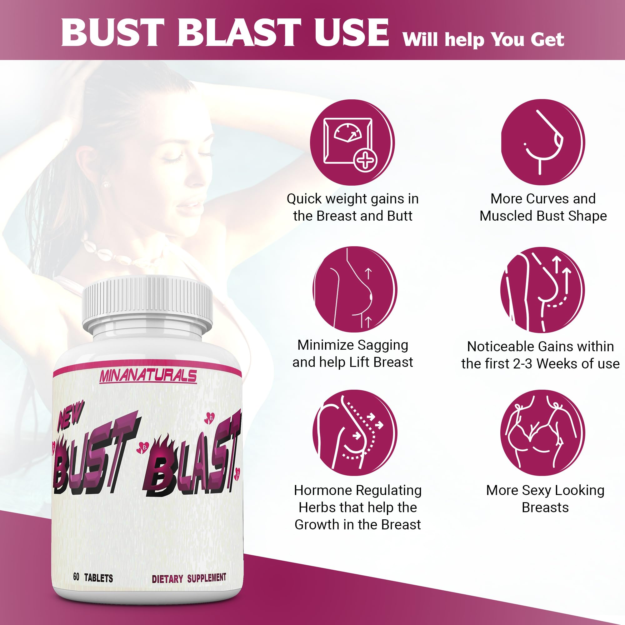 MINANATURALS Bust Blast Loaded Increase Breast Size Fast. Female Breast Enhancement - Bigger Boobs and Butt Pills. 60 Tablets MINANATURALS buy supplements Au