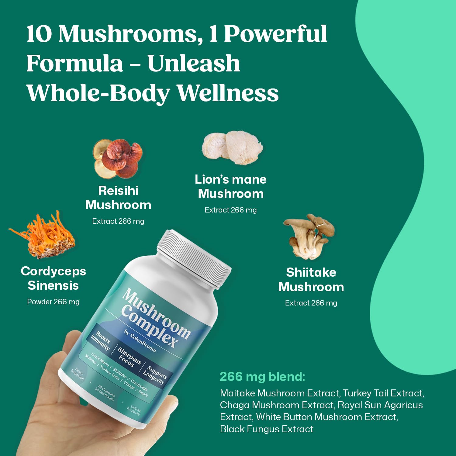 ColonBroom Mushroom Complex, Powerful Mushroom Blend with Cordyceps, Reishi, Shiitake, Lion’s Mane Extract for Energy, Immunity, Stress Relief & Cognitive Health - 60 Capsules, 30 Day Supply ColonBroomBuy Supplements Australia