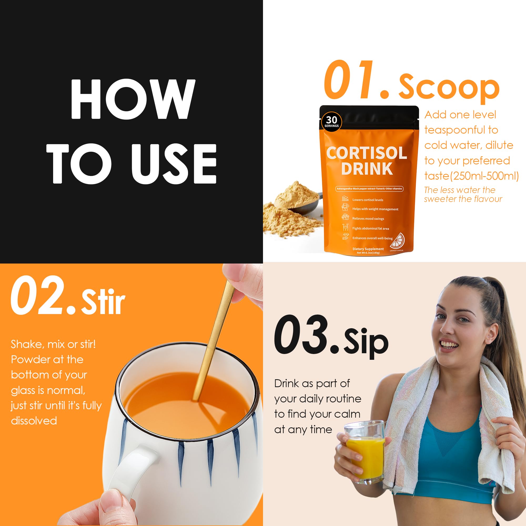Cortisol Drink Powder - Natural Cortisol Supplements for Ashwagandha, L-Theanine, Turmeric Root, Black Pepper Extract, Relaxation, Focus, Mental Clarity oviaapoBuy Supplements Australia