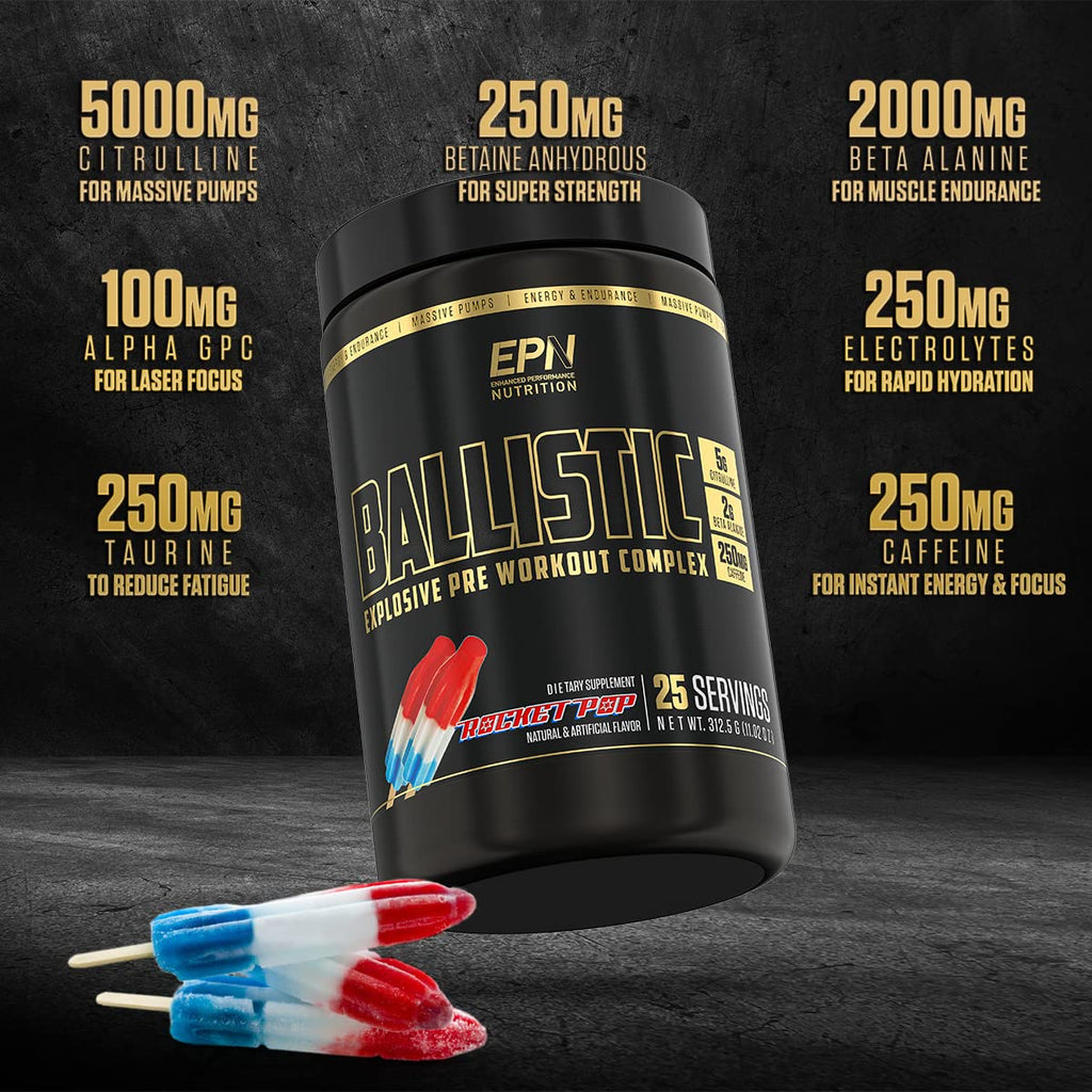 BALLISTIC Pre Workout | #1 New Pre Workout Powder w/ Nitric Oxide Booster, Electrolytes EPN SupplementsBuy Supplements Australia