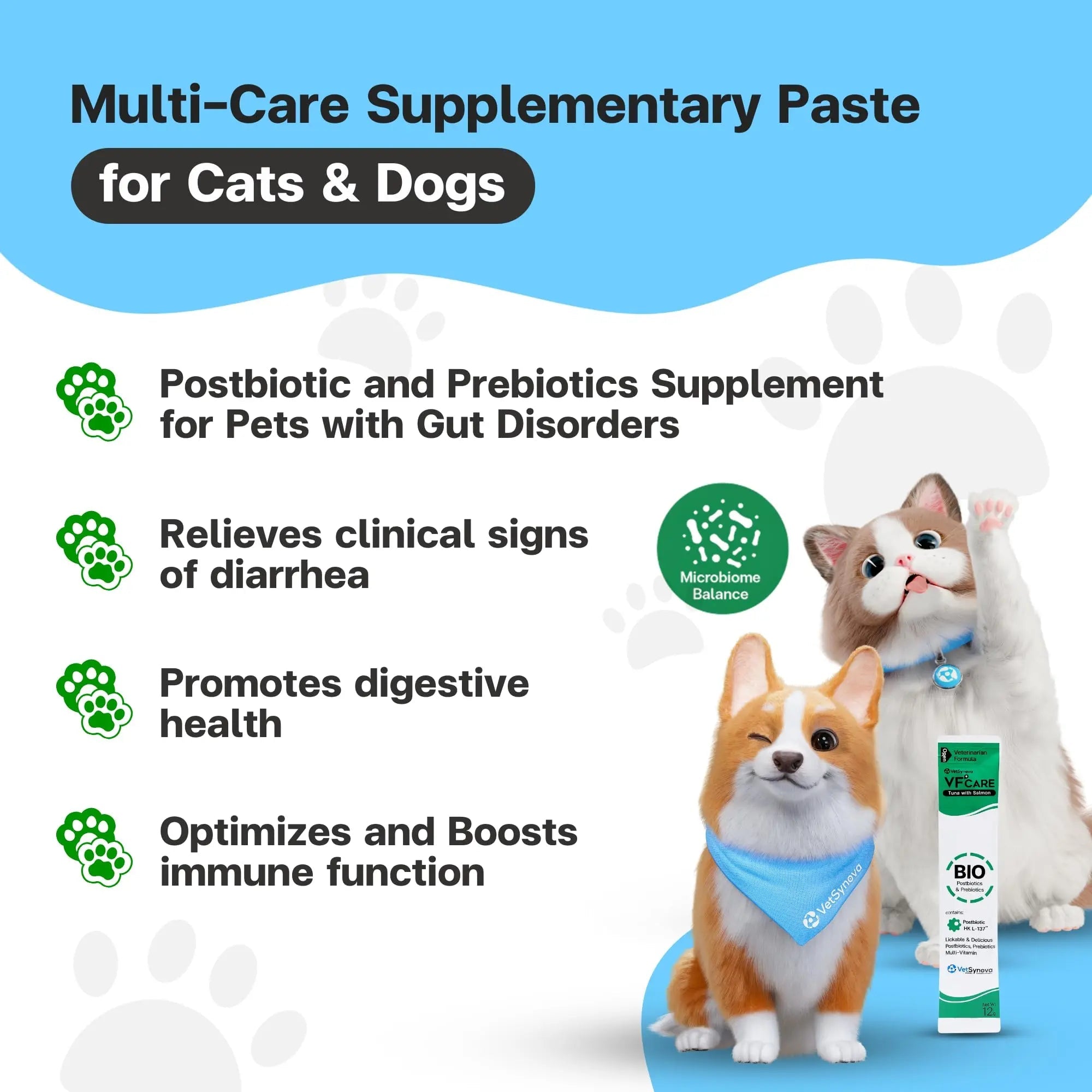 VFcare BIO Supplement for Cats & Dogs – Anti Diarrhea for Dogs, Gut Health Paste with Postbiotics, Prebiotics, FOS, L-137, Yeast Extract – Anti Diarrhea for Dogs, 30 Sachets VFCAREBuy Supplements Australia