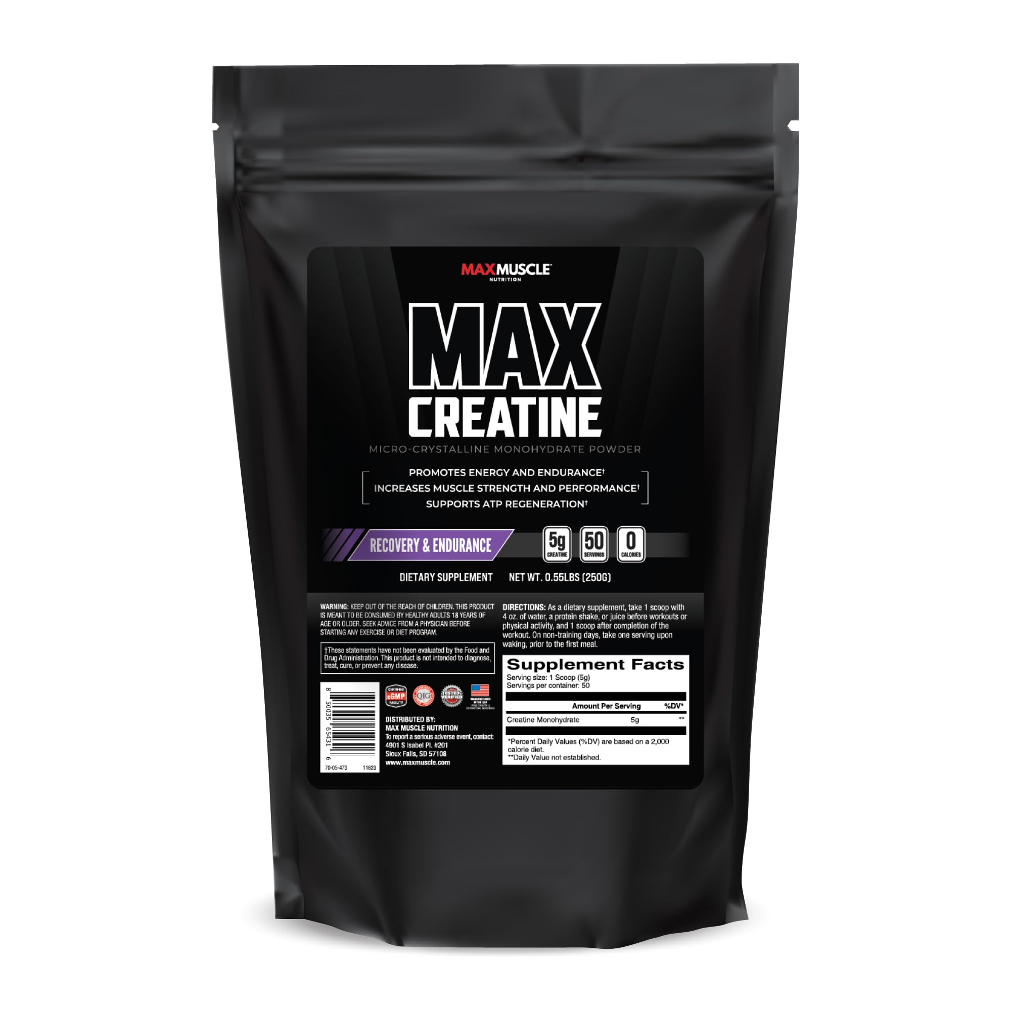 Max Muscle Ultra Pure Creatine Monohydrate Powder 5000 mg (5 Grams) | 3rd Party Purity Tested | 100% Micronized and Unflavored for Maximum Absorption | Keto Friendly | 8.8 Ounces | 50 Servings Max MuscleBuy Supplements Australia