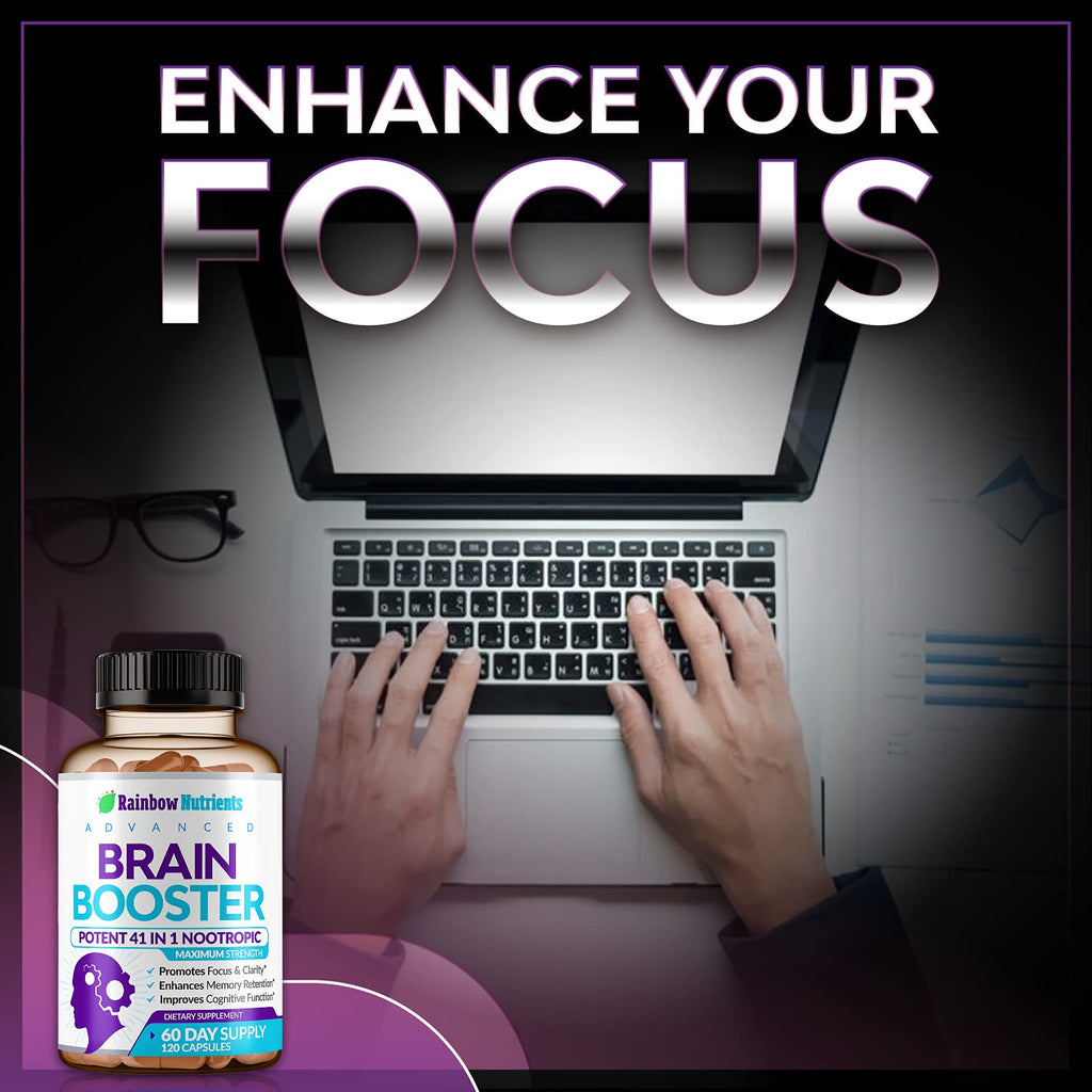 40-in-1 Brain Booster Supplements for Memory, Focus, Clarity, Energy, Performance | Natural Nootropic Brain Support Supplement with DMAE, Bacopa Monnieri & More | For Men & Women | 120 V Capsules Rainbow Nutrients, LLCBuy Supplements Australia