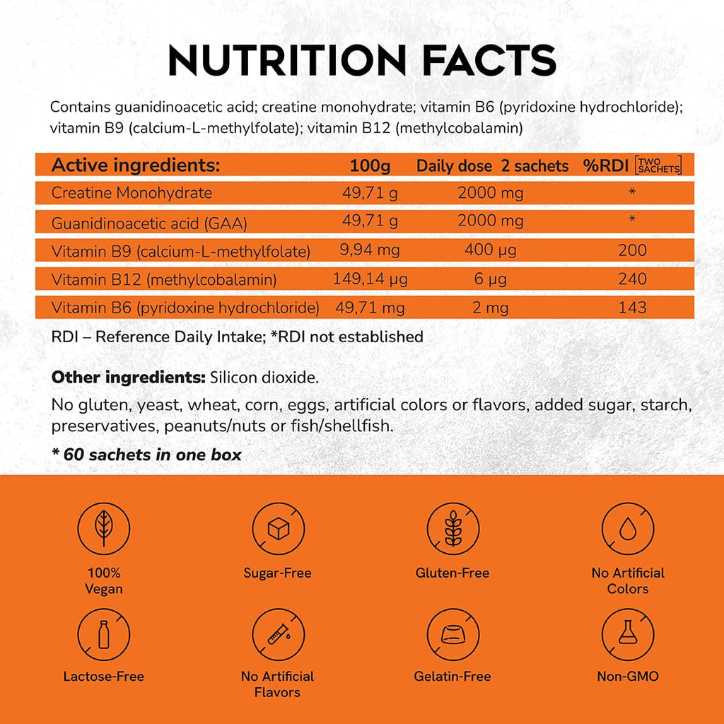 CreGAAtine Micronized Creatine Monohydrate + GAA | Increase Strength, No Water Retention | Boosts Memory & Focus | Single-Serve Packets | 60 Sachets, 30 Servings | (Sachets, Orange) CreGAAtineBuy Supplements Australia
