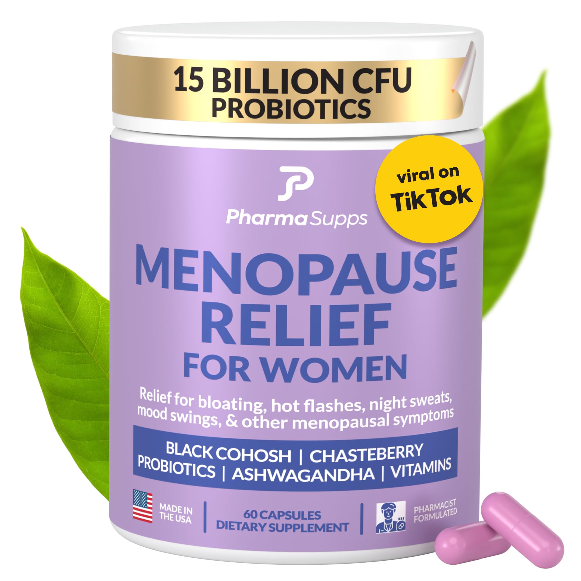 Natural Menopause Supplements for Women - Perimenopause Supplements for Hormonal Balance, Bloating & Mood Swings | Hot Flashes Menopause Relief w/Probiotics & Prebiotics, Black Cohosh & Chasteberry PharmaSuppsBuy Supplements Australia