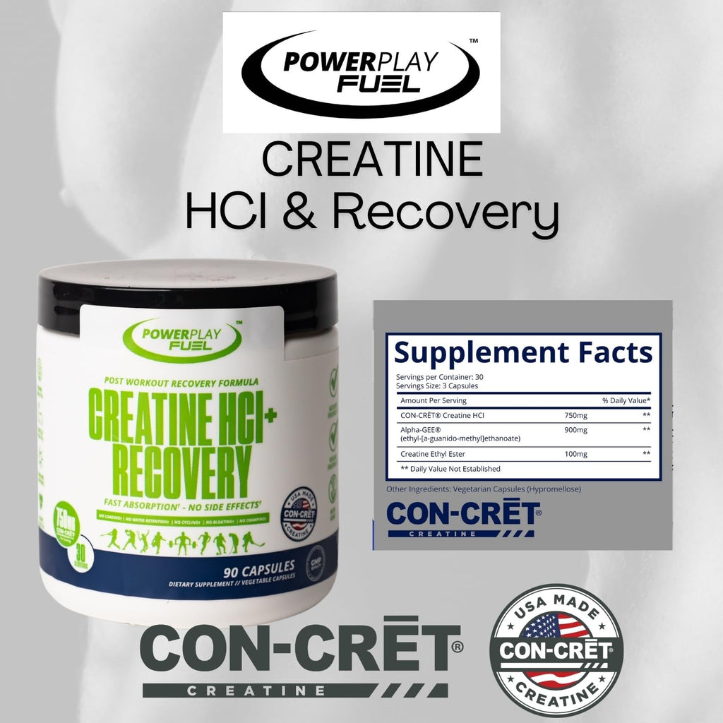 CREATINE HCl + Recovery Capsules for Men and Women, Muscle & Brain Health, Cognitive Function, Immune Support - 90 Vegetable Capsules POWER PLAY FUELBuy Supplements Australia