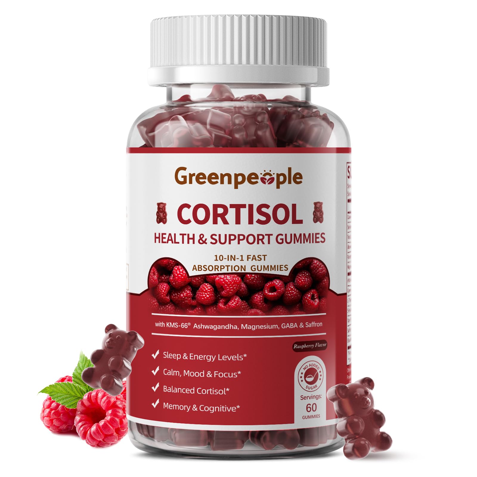 GREENPEOPLE Cortisol Supplements for Women & Men - Cortisol Reducer Detox Manager w/KSM-66 Ashwagandha/Magnesium/L-theanine/GABA/Vitamin B6 for Mood/Sleep/Stress Relief 60 CT Raspberry Flavor Gummies GREENPEOPLEBuy Supplements Australia