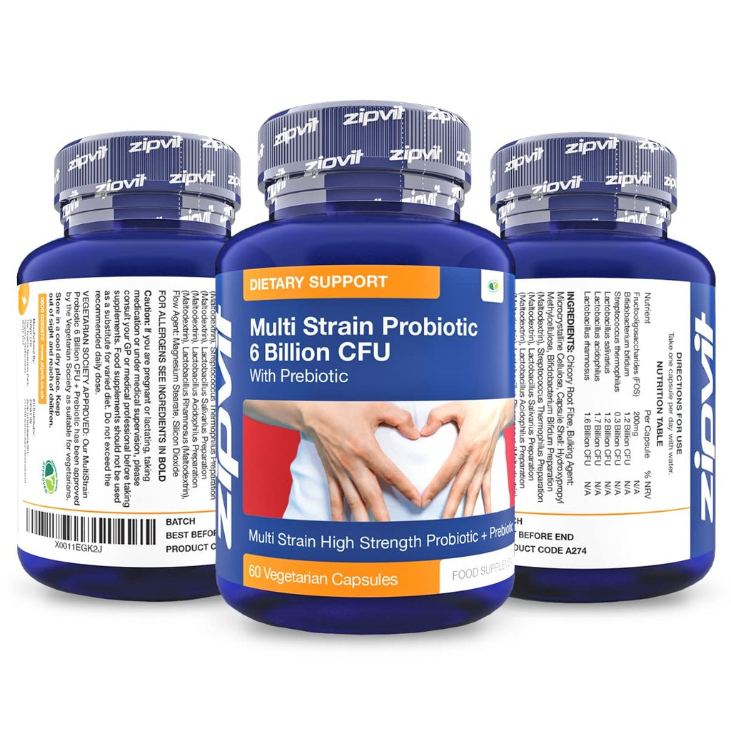 Probiotic 6 Billion Multi-Strain Live Bio Cultures Complex with Prebiotic, 60 Vegetarian ZipvitBuy Supplements Australia