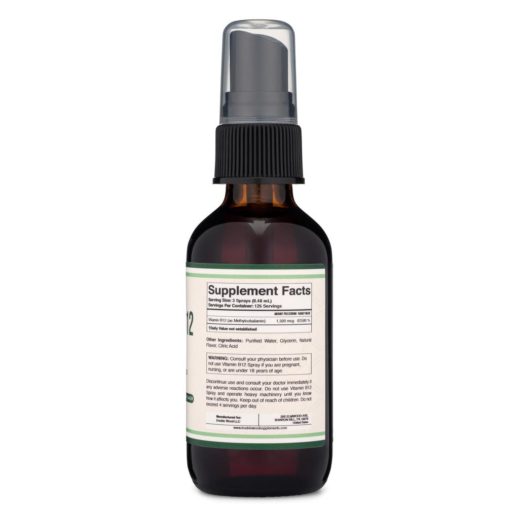 Vitamin B12 Sublingual Spray (2 Spray Dose of Vitamin 12 1000mcg, 3 Spray Serving Size Double Wood SupplementsBuy Supplements Australia