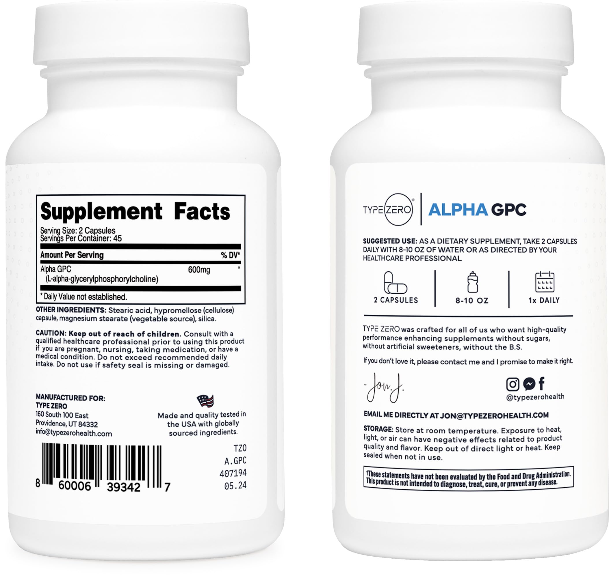 Type Zero Ultra Clean Alpha GPC Choline Supplement (600mg | 90 Capsules) Soy Free, Non-GMO Nootropics Alpha GPC 600mg / 300mg; Alpha-GPC Brain Memory and Focus Supplements Type ZeroBuy Supplements Australia