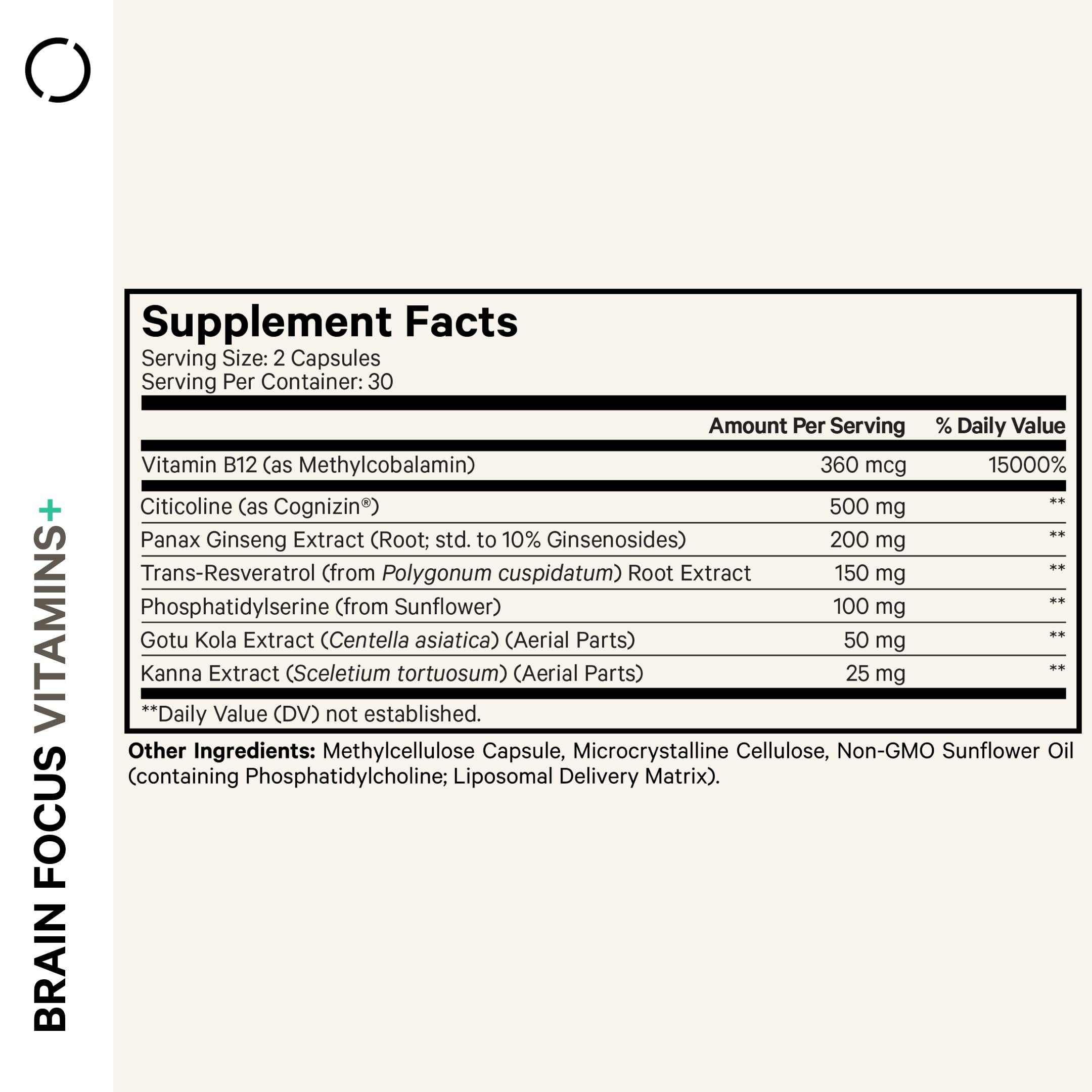 Codeage Brain Focus Vitamins+ Nootropic Supplement with Citicoline as Cognizin, Panax Ginseng, Resveratrol, Gotu Kola, Vitamin B12 Methylcobalamin - Liposomal Delivery - Non-GMO - 60 Capsules CodeageBuy Supplements Australia