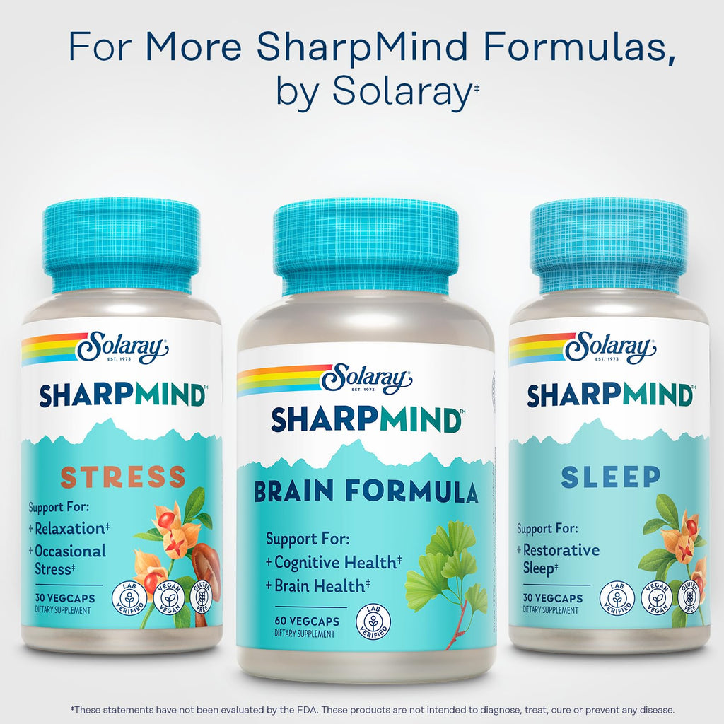 SOLARAY SharpMind Brain Support Formula - Nootropic Brain Supplements - Cognitive and Brain Health Support with Ginkgo Biloba - 60-Day Guarantee, 60 Servings, 60 VegCaps SOLARAYBuy Supplements Australia