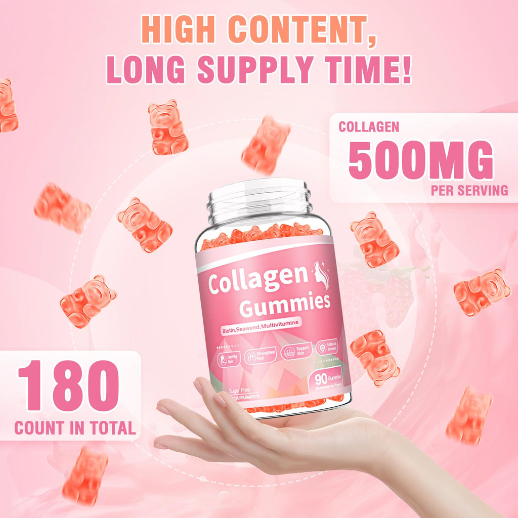 WyuuKi 180 Count Collagen Gummies Collagen Protein Type I II III V X with Biotin Vitamin C A B D E Keratin Hyaluronic Acid for Hair Skin Nails Joint Immune Digestion Women Men Sugar Free Strawberry WyuuKi buy supplements Au