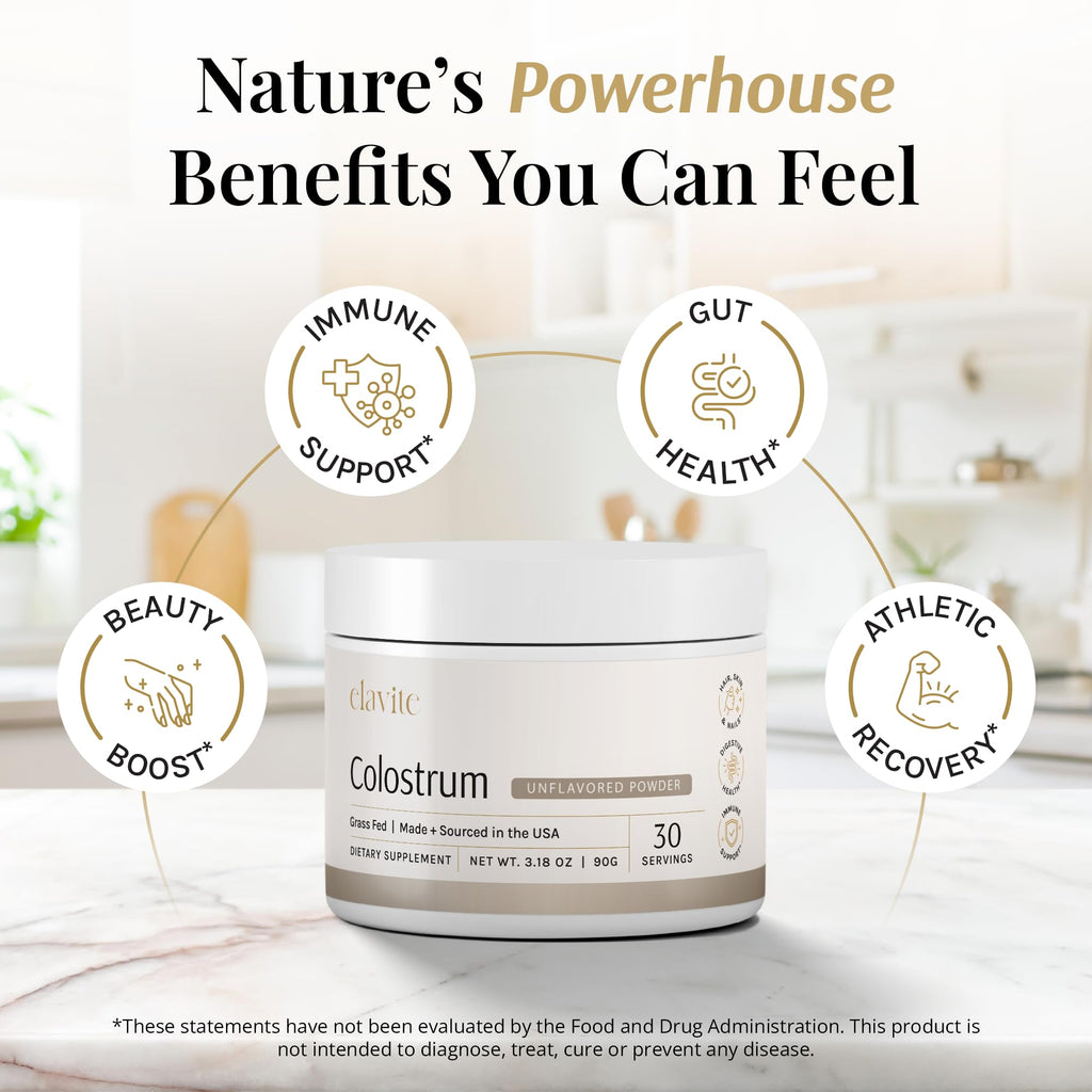 Elavite Bovine Colostrum Powder (Unflavored) Grass Fed Colostrum Supplement for Gut Health, Immune Support Healthy Hair, Skin & Nails - 30 Servings ElaviteBuy Supplements Australia