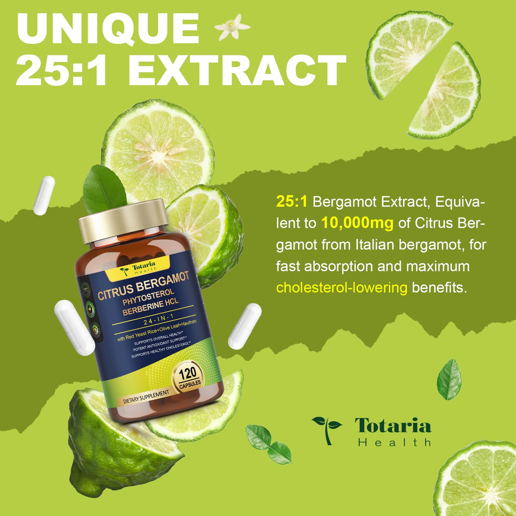 Citrus Bergamot Supplement for High Cholesterol - Italian Citrus Bergamot & Plant Sterols Stanols Natural Way to Balance Cholesterol Level,