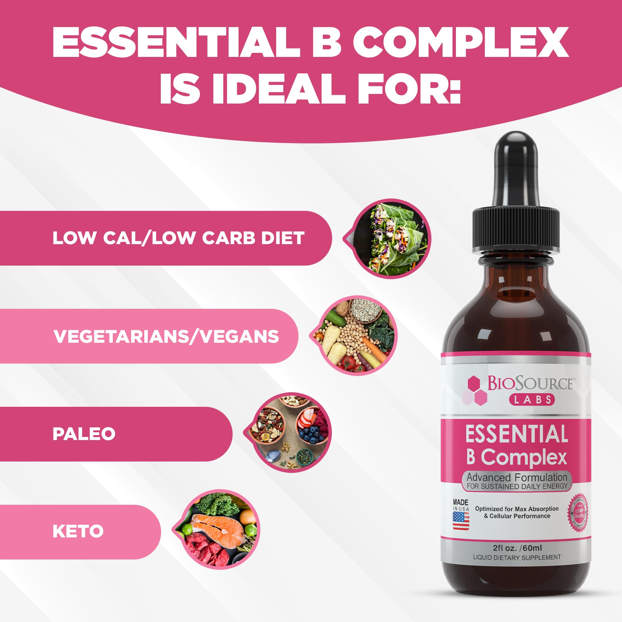 BioSource Labs Essential B Complex - Daily Vegan Vitamin B-Complex Sublingual Liquid BioSource LabsBuy Supplements Australia