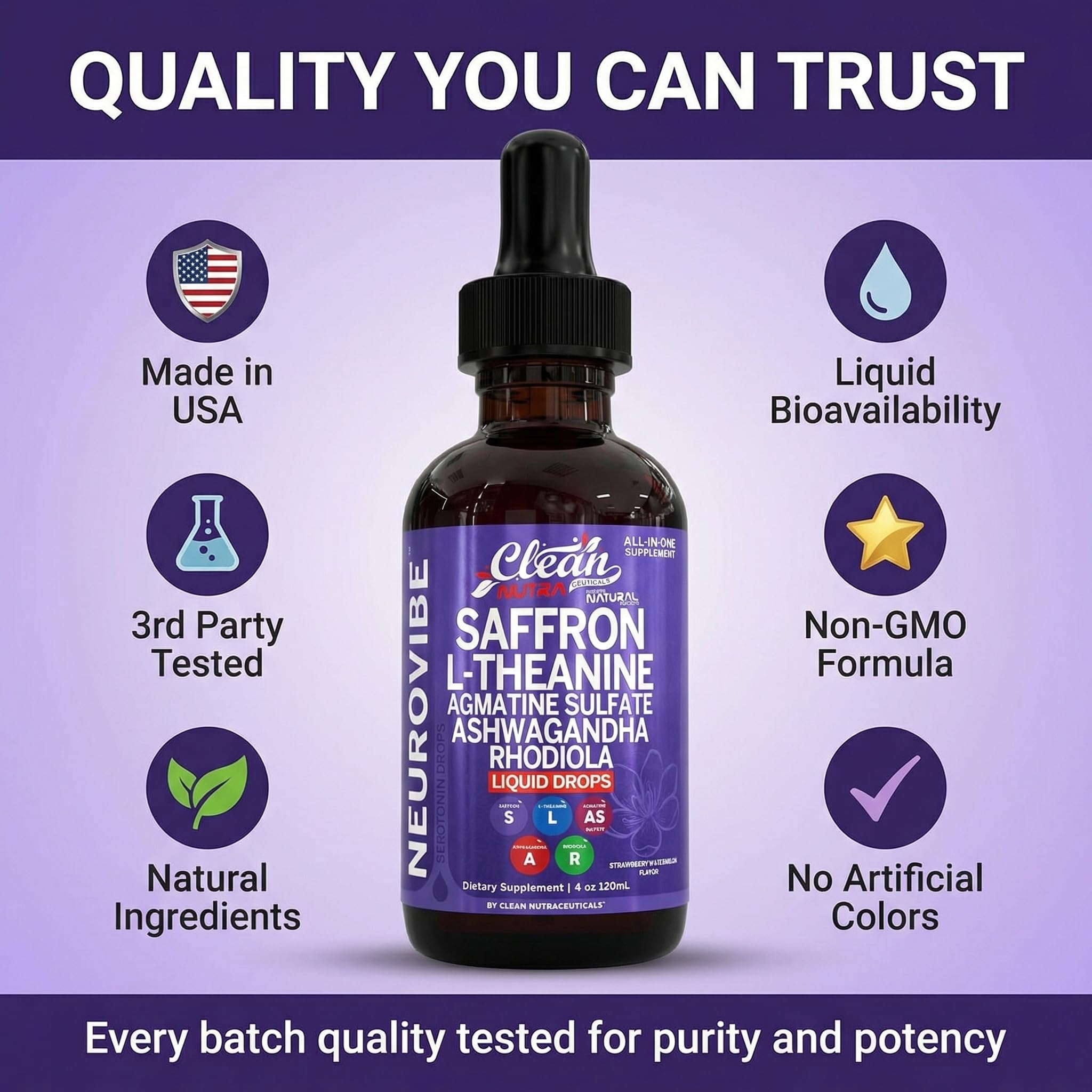 Saffron Supplements Liquid Drops L-Theanine Agmatine Sulfate Ashwagandha Magnesium Glycinate B6 Magnesium Stress Relief Mood Support 5-HTP GABA Supplement Vitamin D 4oz by Clean Nutra Clean Nutraceuticals buy supplements Au