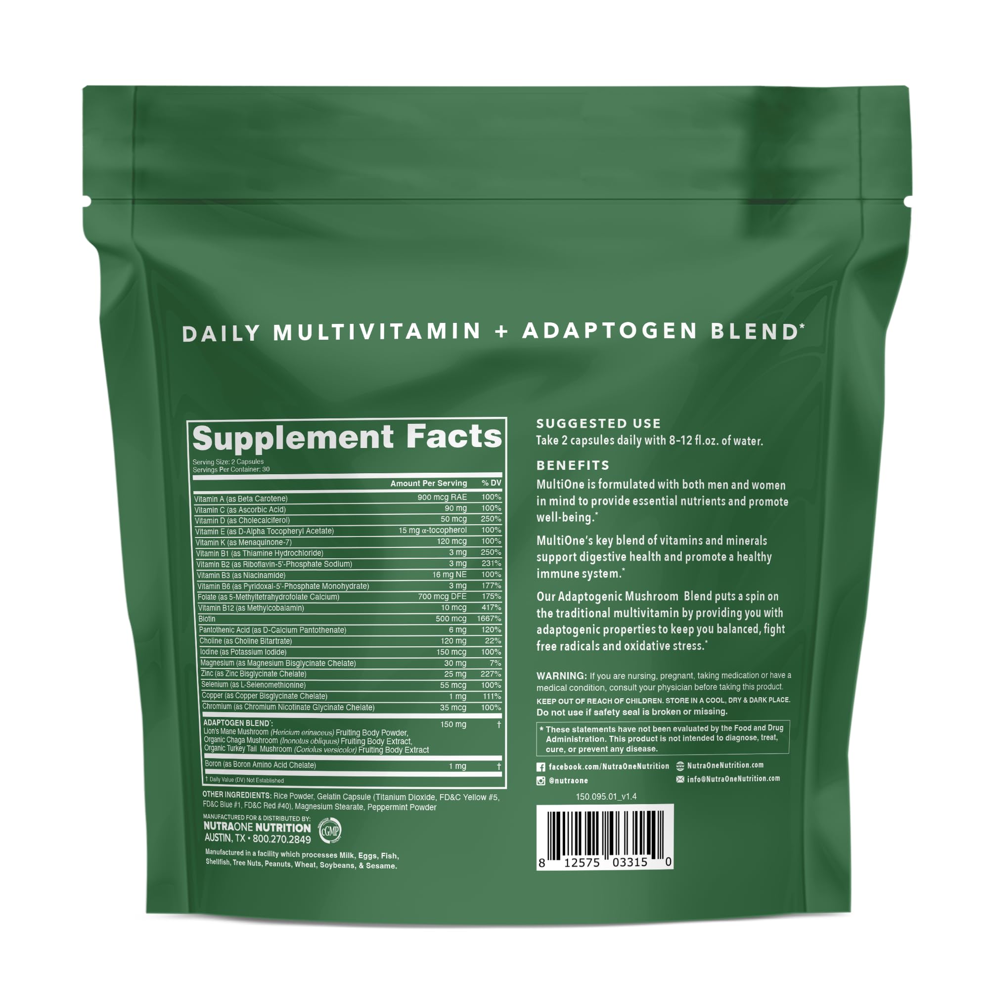 MultiOne Men & Women’s Daily Multivitamin - Essential Nutrients and Minerals for Optimal Health (60 Capsules) NutraOneBuy Supplements Australia