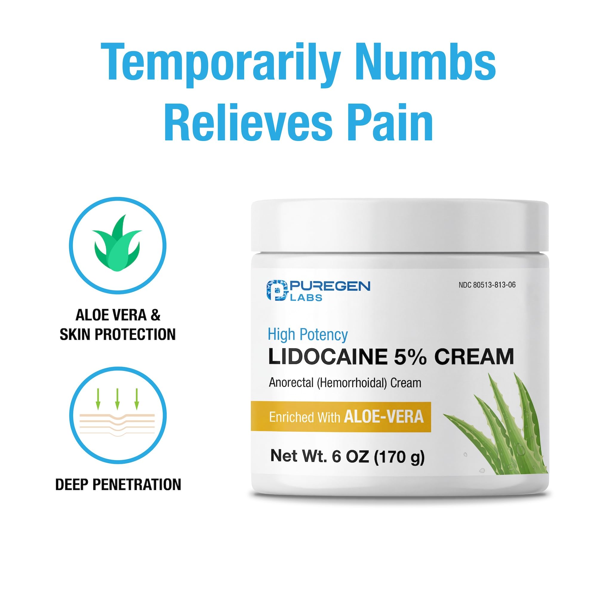 Puregen Labs Lidocaine 5% Anorectal (hemorrhoidal) Cream Maximum Strength | Enriched with Aloe-Vera | 6 Oz P Puregen Labs buy supplements Au