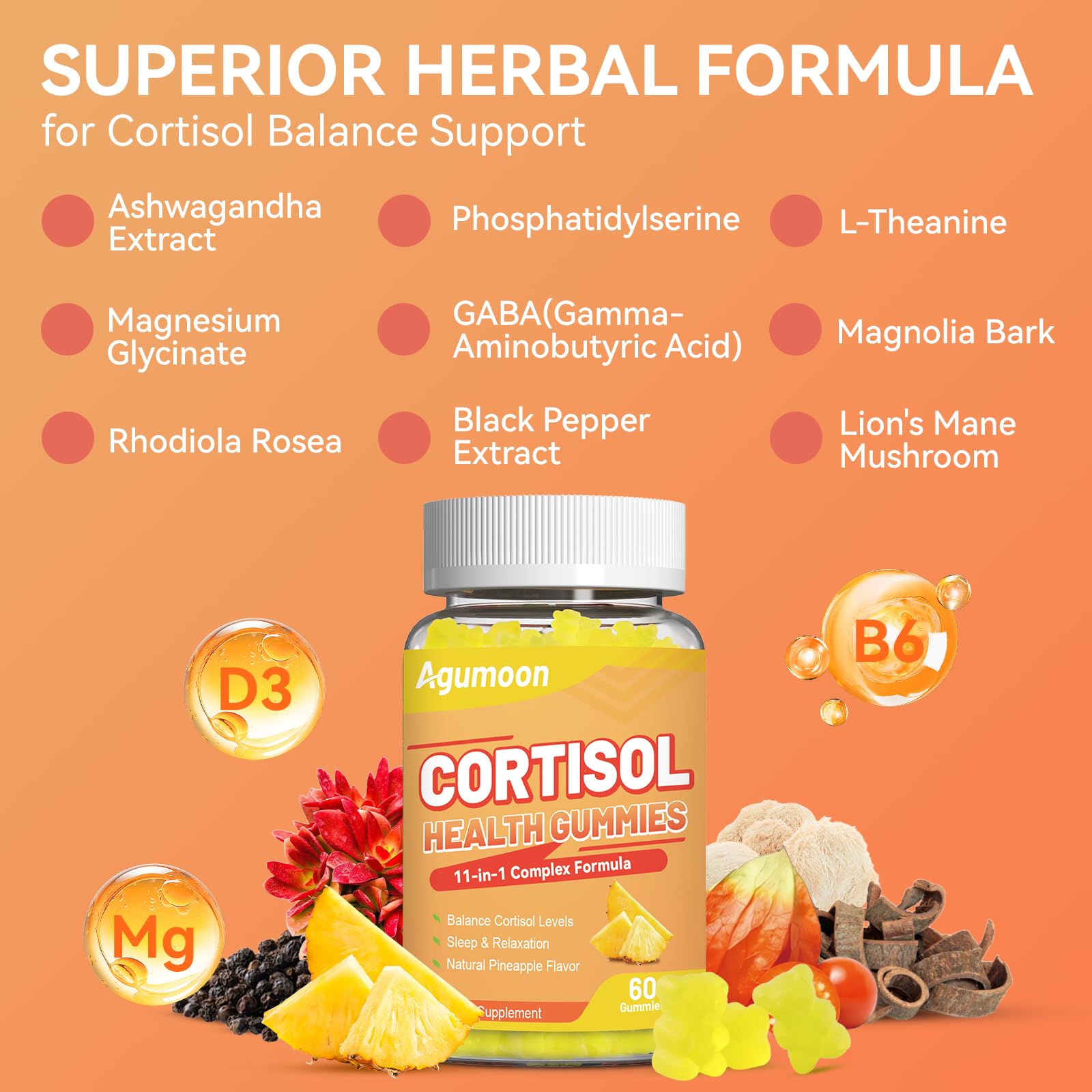 Agumoon Cortisol Gummies for Women, Cortisol Supplements with Ashwagandha, Magnesium, L-theanine, for Relaxation and Mood Support - 120 Gummies AgumoonBuy Supplements Australia
