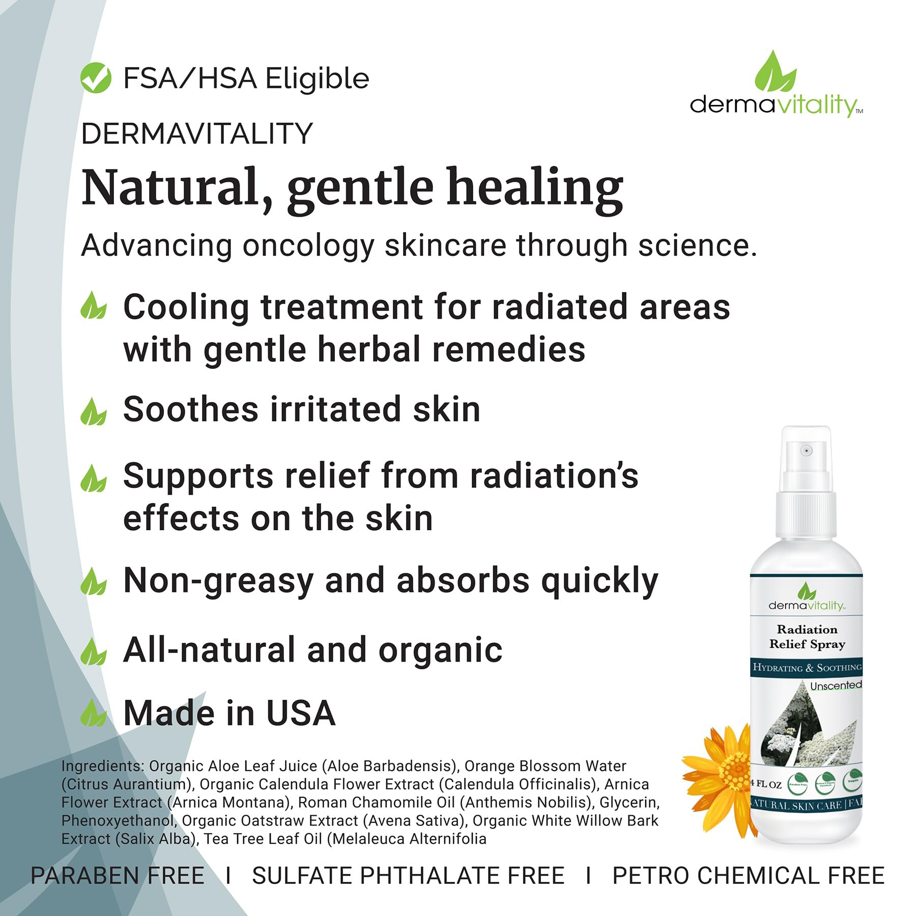 Radiation Burn Relief Spray - Calendula Spray for Radiation Treatment, Unscented, Fragrance Free, Natural Organic Plant Based Moisturizing Soothing Relief for Itchy and Sensitive Skin – 4 ounces UltimateVitality buy supplements Au