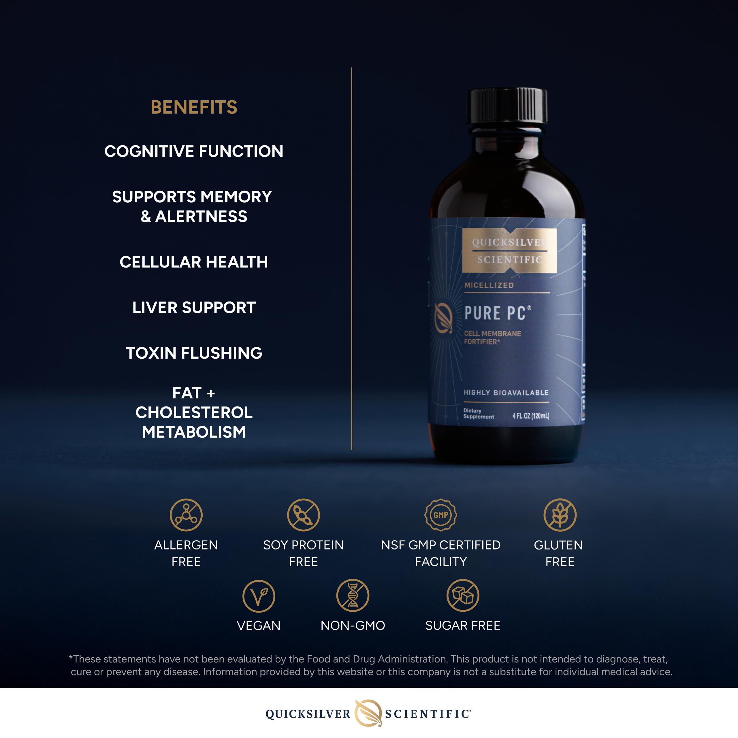 Quicksilver Scientific Micellized Pure PC - Phosphatidylcholine Liquid Supplement to Support Cellular & Liver Health - Superior Liposomal Absorption - Non-GMO Supportive Brain Supplement (4oz /120ml) Quicksilver ScientificBuy Supplements Australia