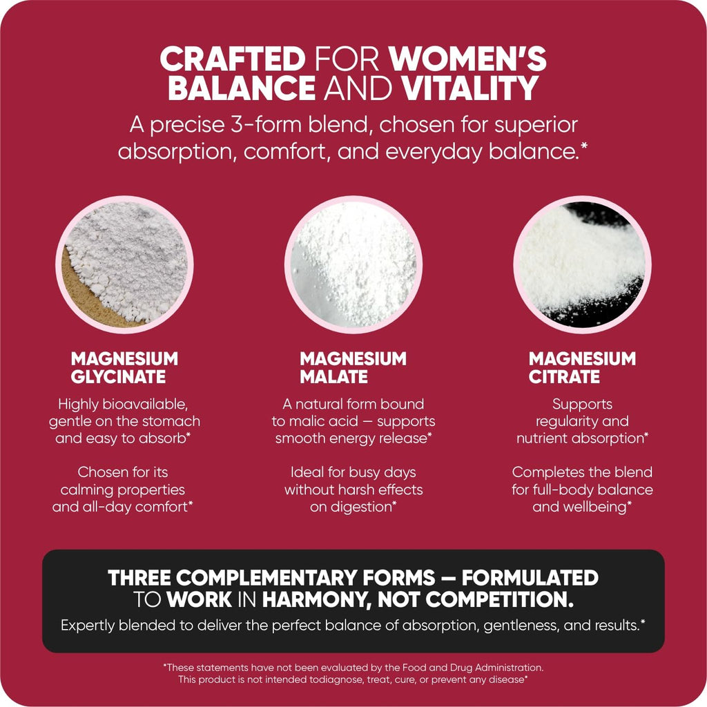 Premium Magnesium Complex for Women 60 Capsules | Complete 3-in-1 with Magnesium Glycinate Citrate & Malate Supports Calm, Digestion, Energy Vegan & Non-GMO Supplement | Veloraa Veloraa buy supplements Au
