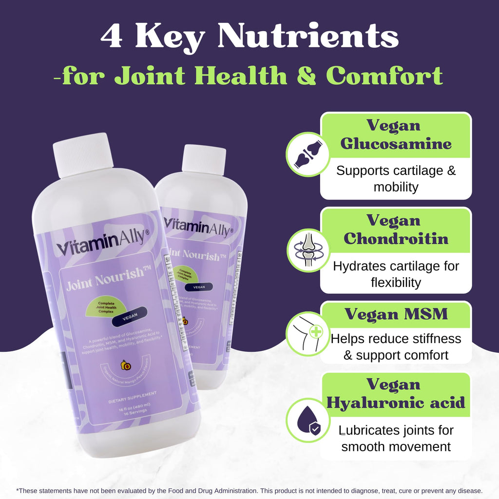 Joint Nourish – 100% Vegan Liquid Joint Supplement | Vegan Glucosamine, Chondroitin, MSM, Hyaluronic Acid & Vitamin C | Mango-Peach | Supports Joint Mobility, Cartilage & Skin | Sugar-Free,16 Servings VitaminallyBuy Supplements Australia
