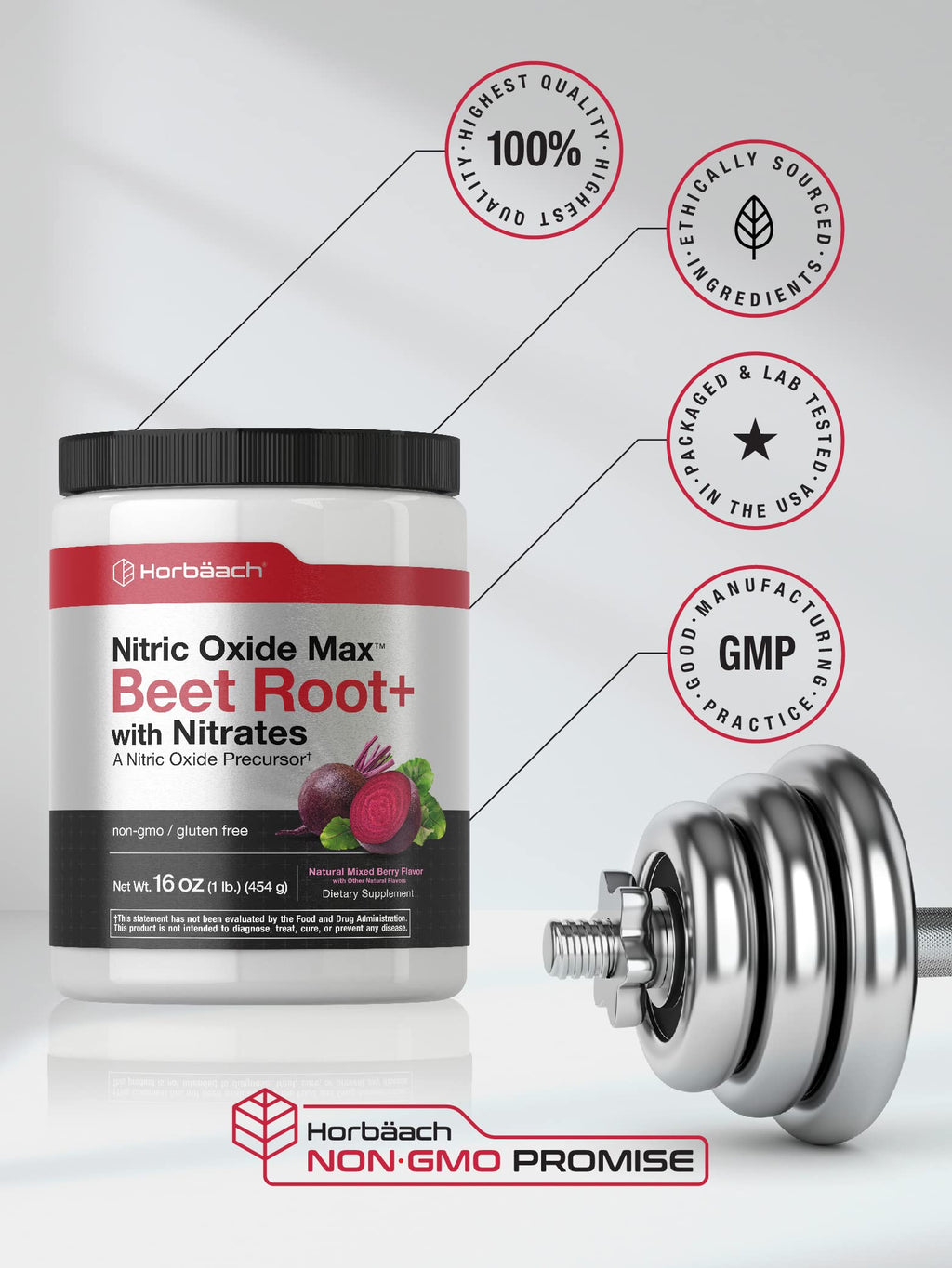 Nitric Oxide Beet Root Powder | 16 oz (454g) | Natural Mixed Berry Flavor | with Nitrates HorbäachBuy Supplements Australia