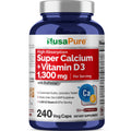 NusaPure Super Calcium with Vitamin D 3 & Calcium Citrate - Suitable for Vegetarian/Vegan, Non - GMO - 1300mg - 240 Capsules NusaPureBuy Supplements Australia