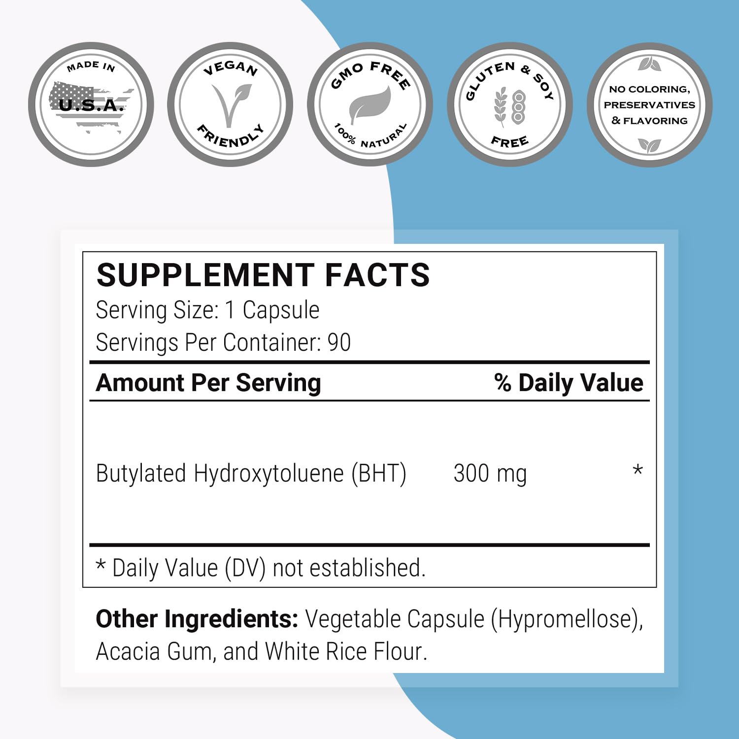 Supersmart - BHT Supplement 300mg per Day - Butylated Hydroxytoluene | Non-GMO & Gluten Free - 90 Vegetarian Capsules SupersmartBuy Supplements Australia