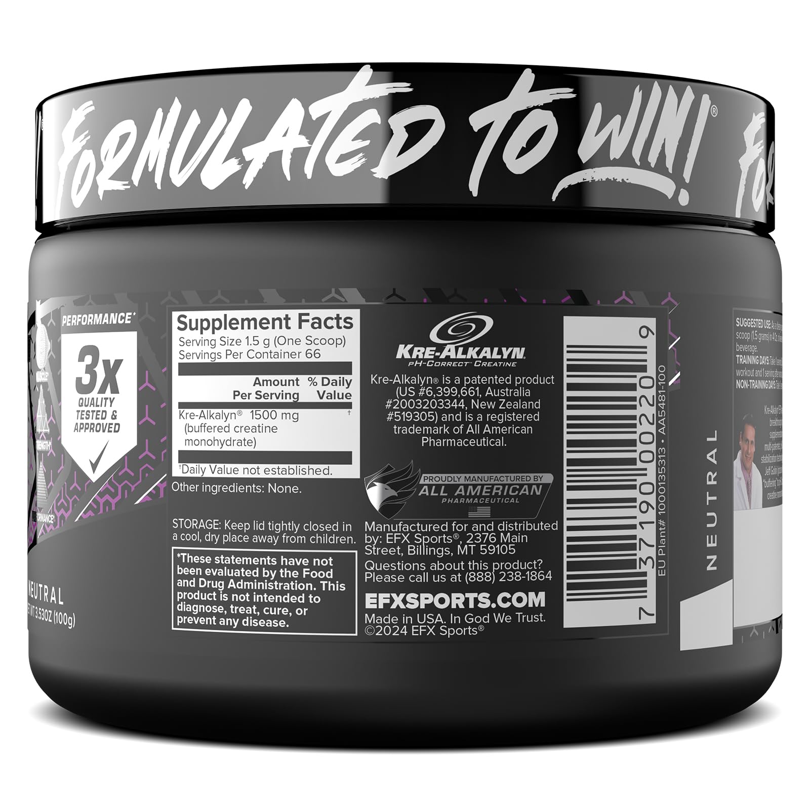 EFX Sports Kre-Alkalyn EFX Powder | pH Correct Creatine Monohydrate Powder Supplement | Strength, Muscle Growth & Performance | 66 Servings (Unflavored) EFX SportsBuy Supplements Australia