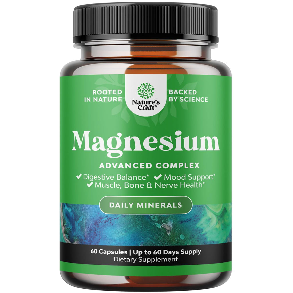 Supplement bottle labeled 'Magnesium Advanced Complex' by Nature's Craft on a white background