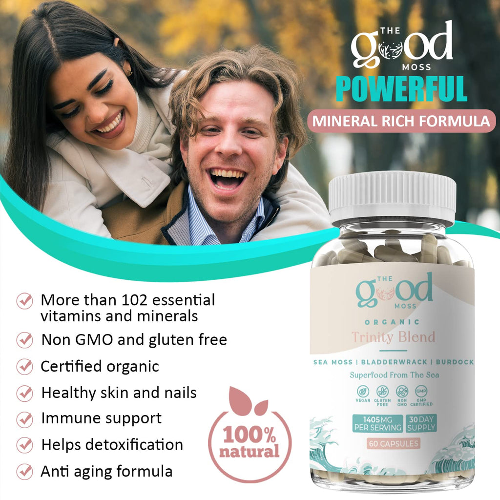 Trinity Blend Superfood -Sea Moss, Bladderwrack and Burdock Root Supplement for Overall Health Support, Hair, Skin and Nails 60ct The Good MossBuy Supplements Australia