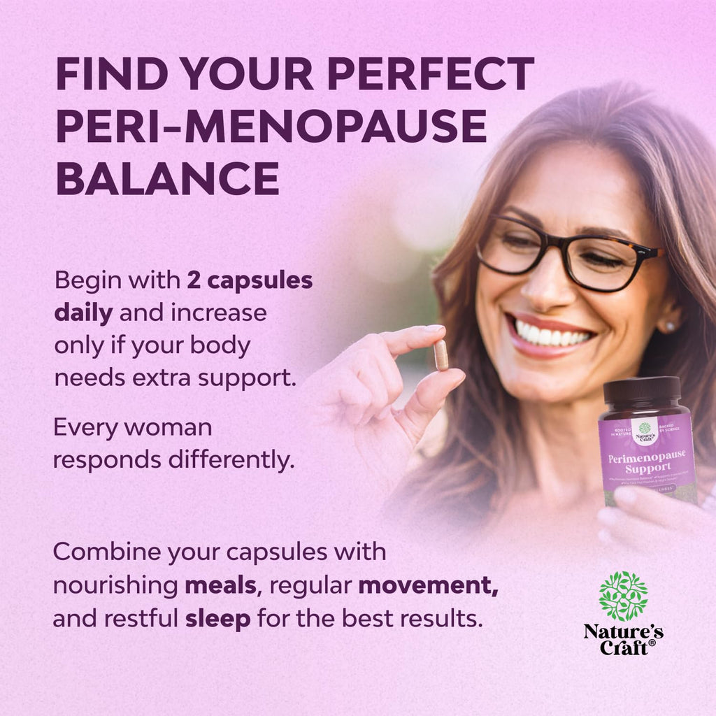 Complete Perimenopause Supplement for Women - Multibenefit Menopause Ease for Women with Maca Root Vitex Berry & Black Cohosh for Hot Flashes Night Sweats Hormone Balance and Mood Support - 60 Count Natures CraftBuy Supplements Australia