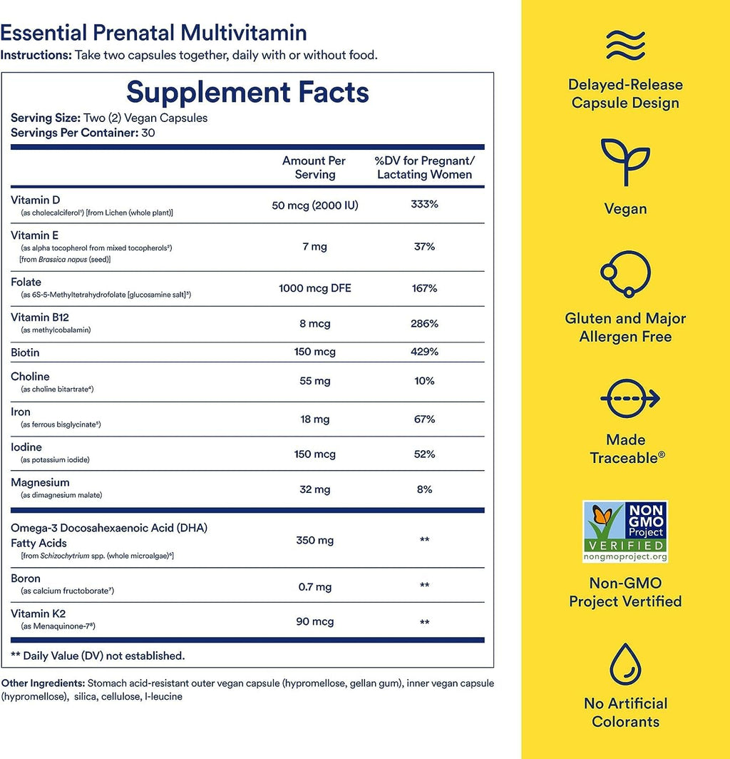 Ritual Essential for Women Prenatal Multivitamin: Folate & Choline for Neural Tube Support, Omega-3 DHA for Fetal Brain Development, Iron, Calcium-Helper D3 & K2, Non-GMO, Vegan, Citrus, 30 Days RitualBuy Supplements Australia